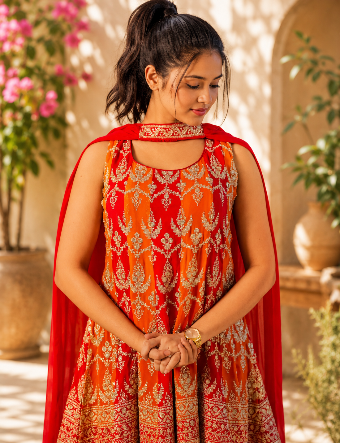 Noor-e-Mehfil - Sunset Peplum Cape Sharara Set