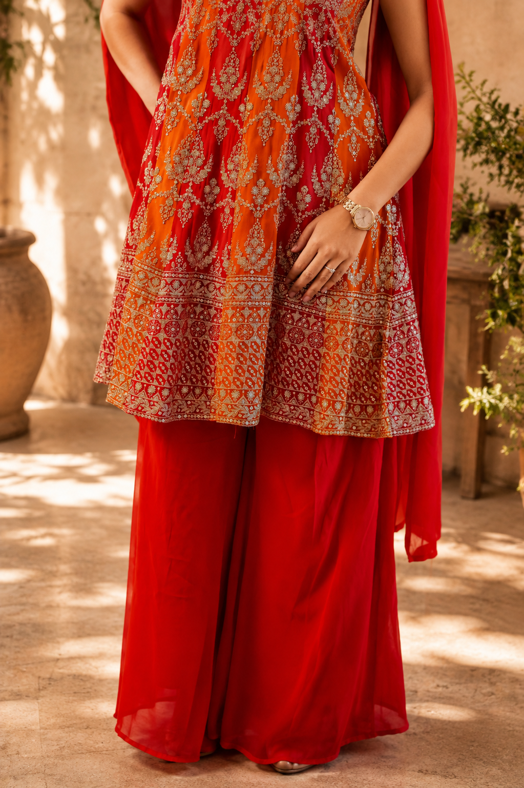 Noor-e-Mehfil - Sunset Peplum Cape Sharara Set
