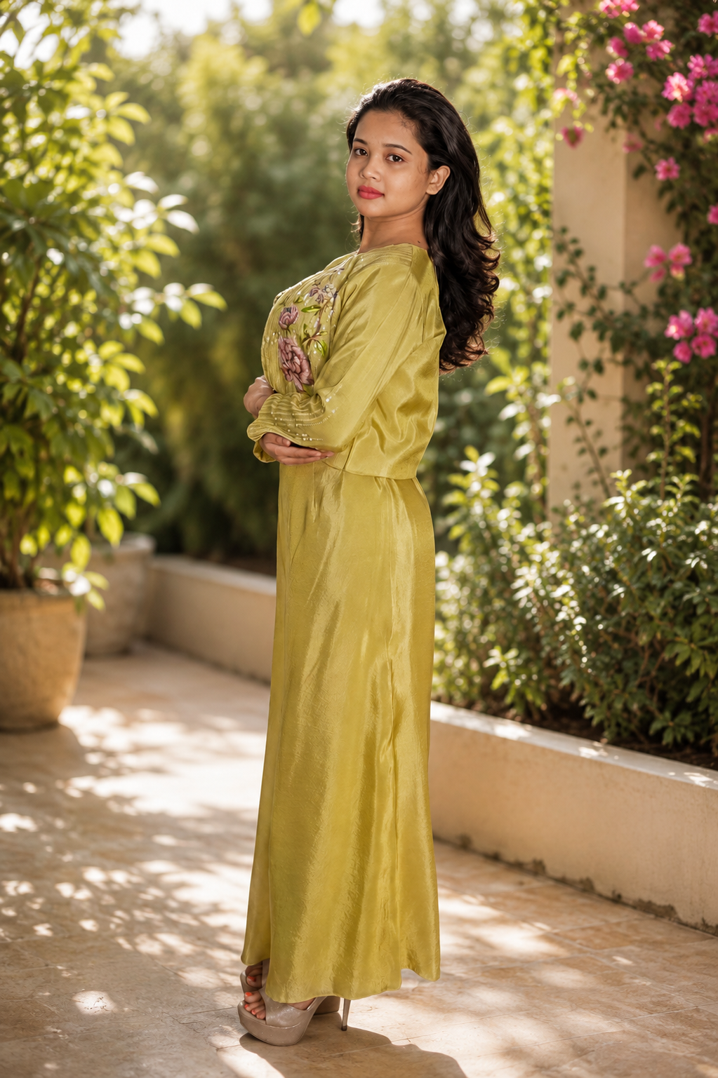 Meher-e-Noor - Olive Satin Jacket Co-ord