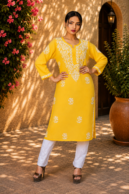 Noor-e-Lucknow - Chikankari Daisy Embroidered Kurta