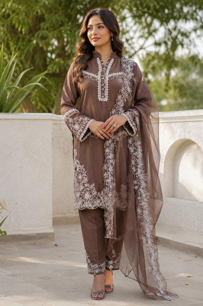 Embroidered Pakistani Suit with Ruffled Cuffs