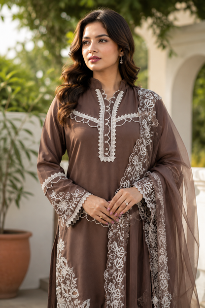 Embroidered Pakistani Suit with Ruffled Cuffs