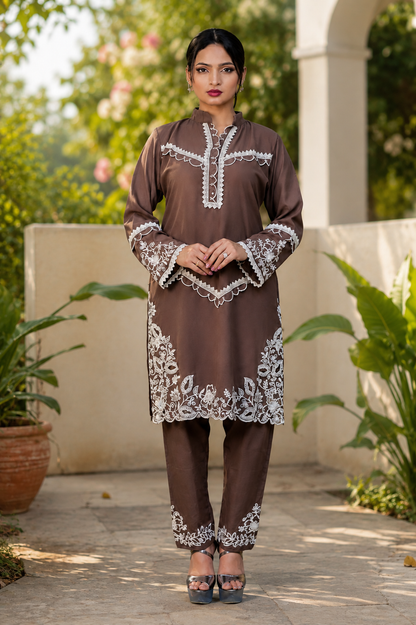 Embroidered Pakistani Suit with Ruffled Cuffs