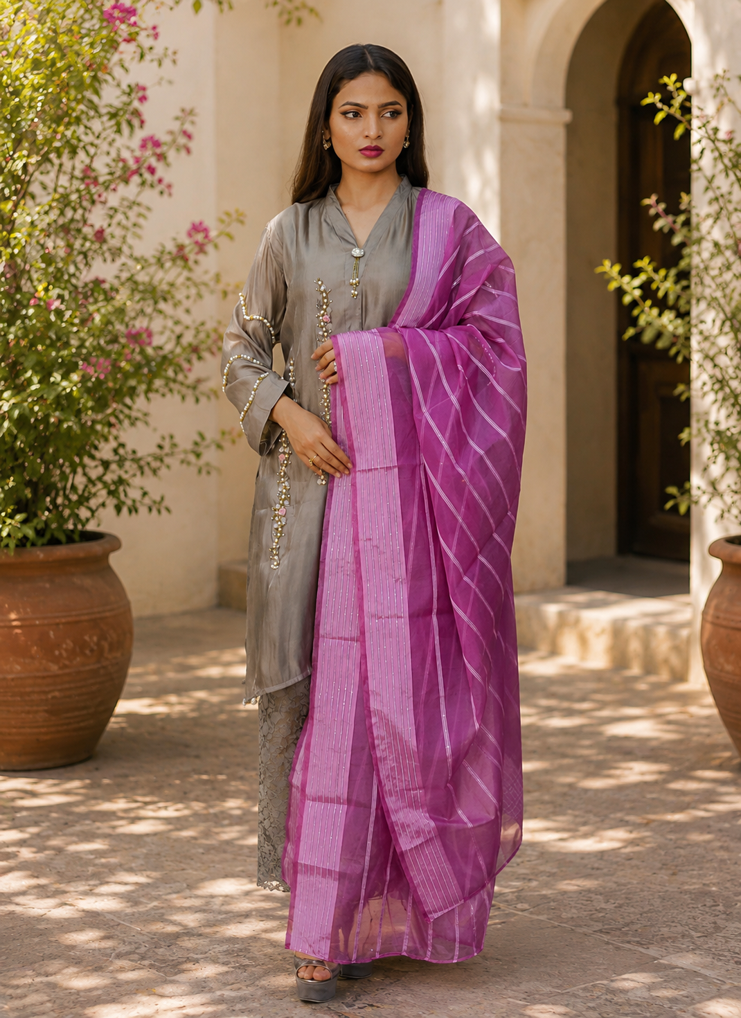 Satin Suit with Stylish Embroidery Suit