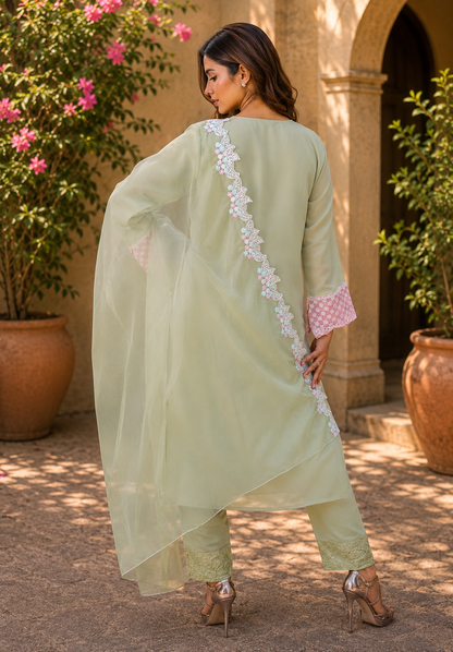 Zahra-E-Noor - Pastedl Floral Embroidery Suit with Net Dupatta