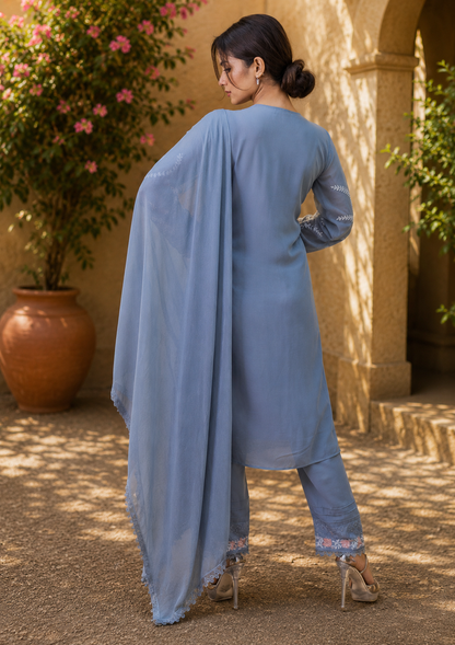Floral Embroidered Pakistani Suit Set with Dupatta