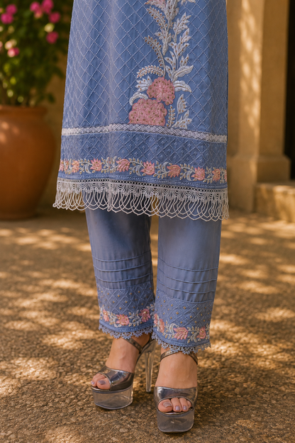 Floral Embroidered Pakistani Suit Set with Dupatta