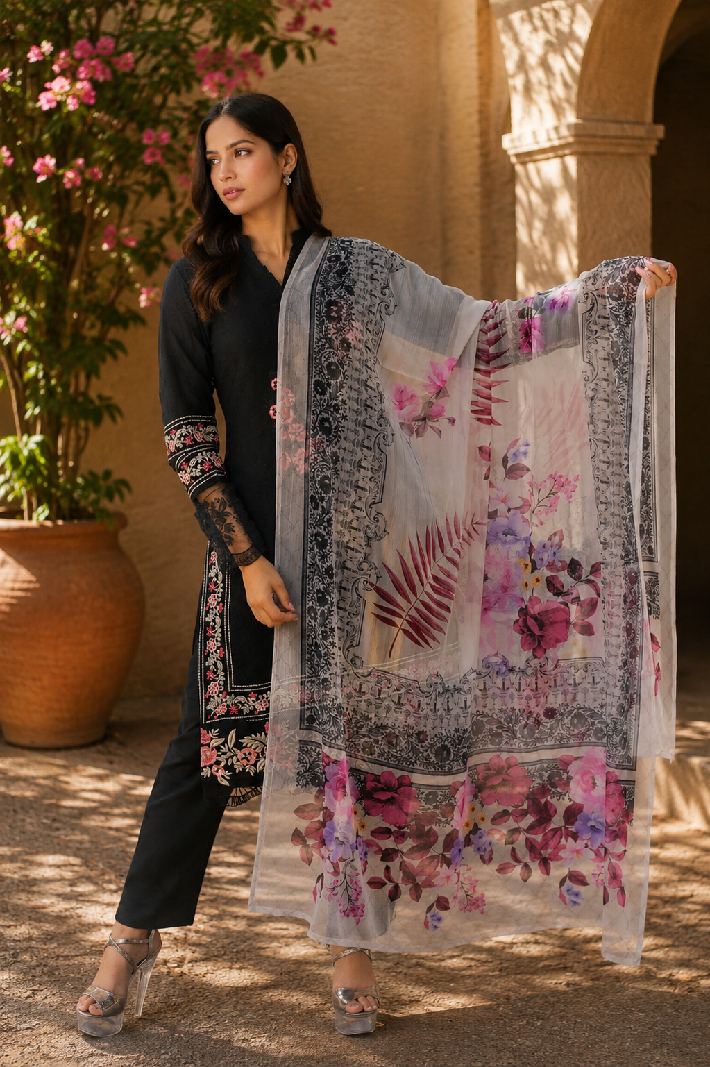 Zahra-E-Noor - Black Floral Embroidered Suit