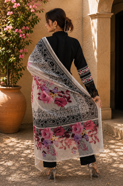 Zahra-E-Noor - Black Floral Embroidered Suit