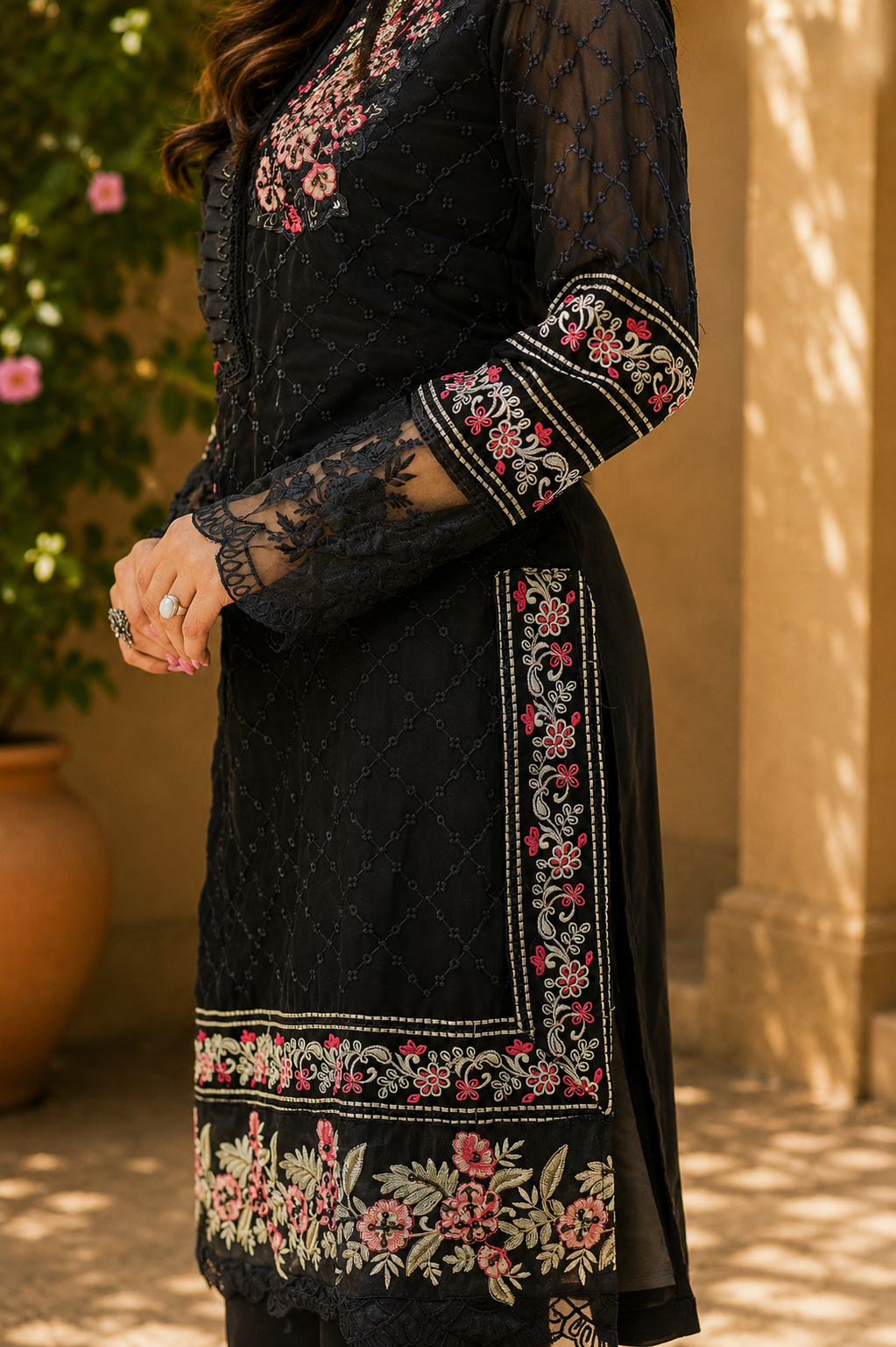 Zahra-E-Noor - Black Floral Embroidered Suit