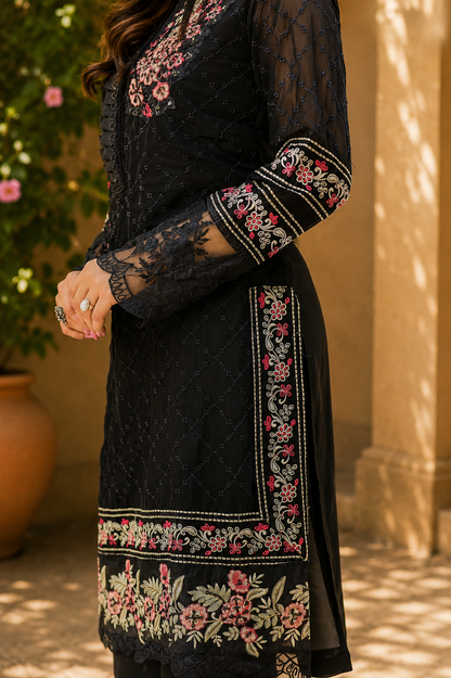 Zahra-E-Noor - Black Floral Embroidered Suit