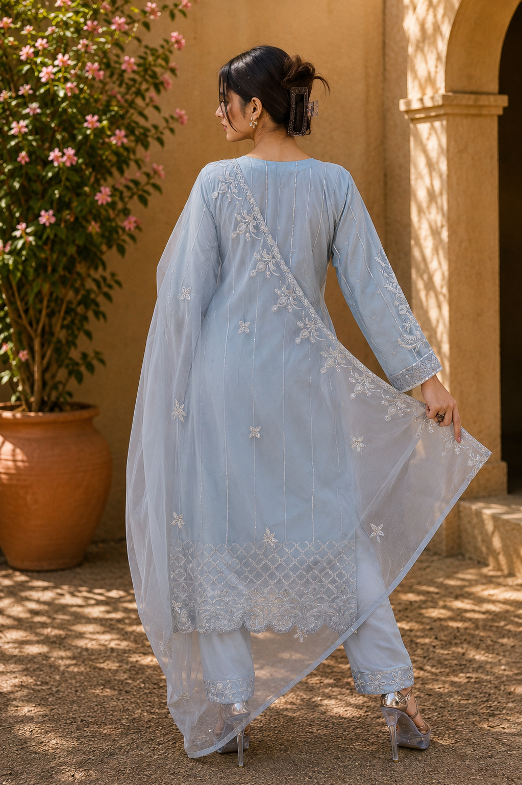 Champagne Silver Sequin Embroidered Suit