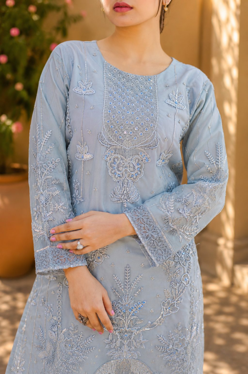 Champagne Silver Sequin Embroidered Suit
