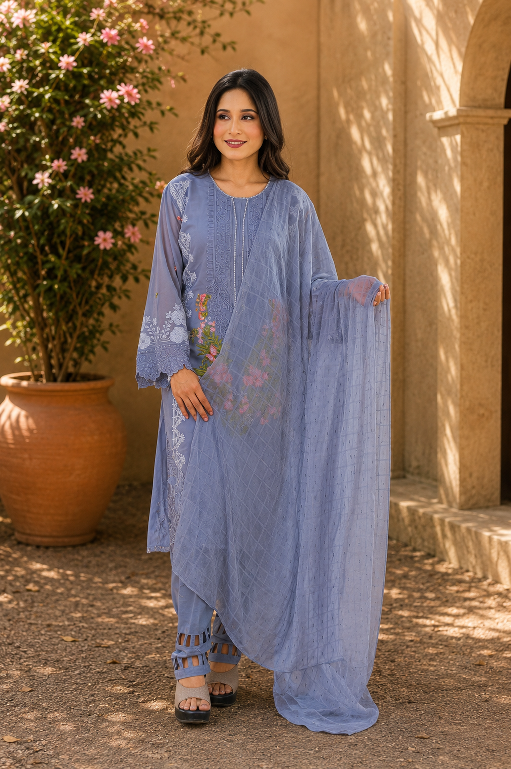 Embroidered with Detailing Lace Pakistani Suit