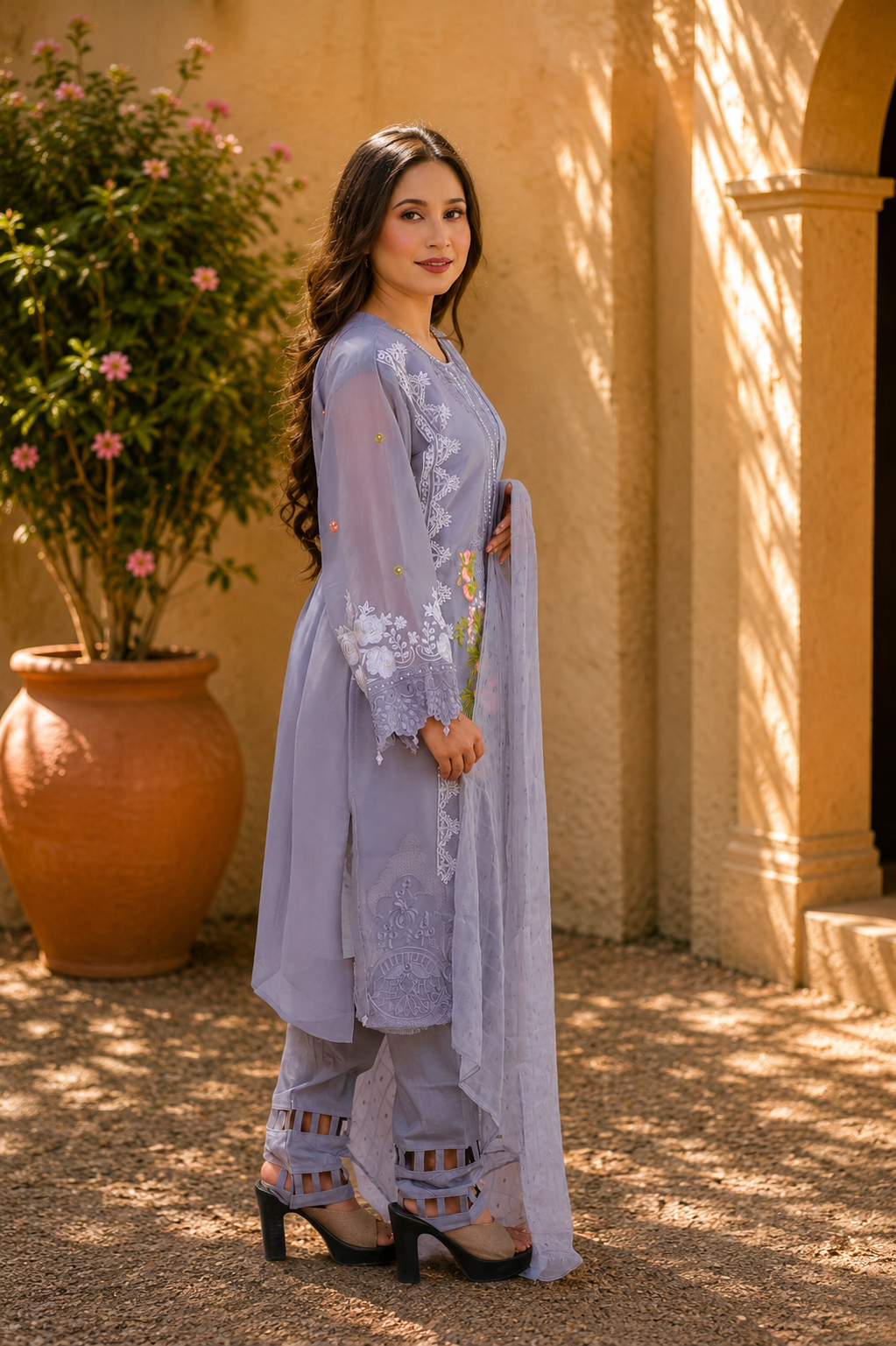 Embroidered with Detailing Lace Pakistani Suit