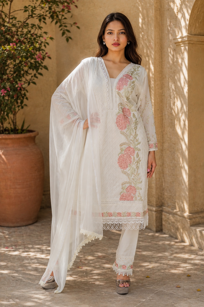 Floral Embroidered Pakistani Suit Set with Dupatta