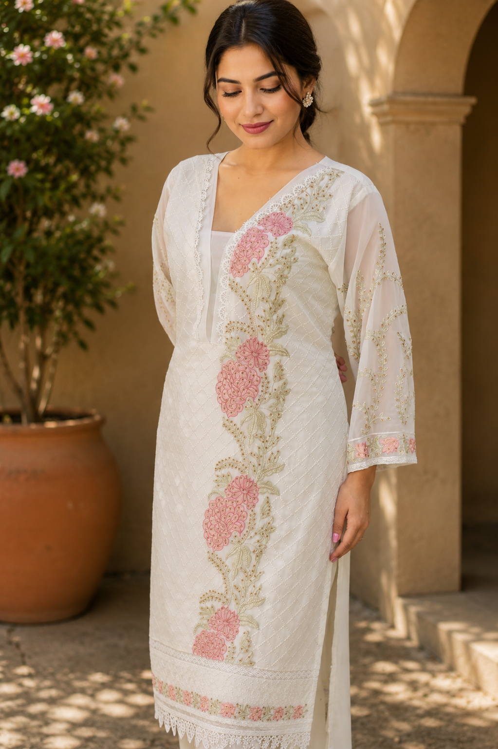 Floral Embroidered Pakistani Suit Set with Dupatta