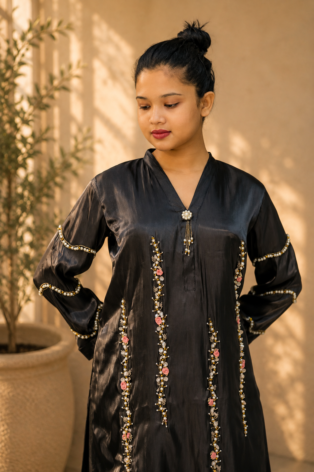 Satin Suit with Stylish Embroidery Suit