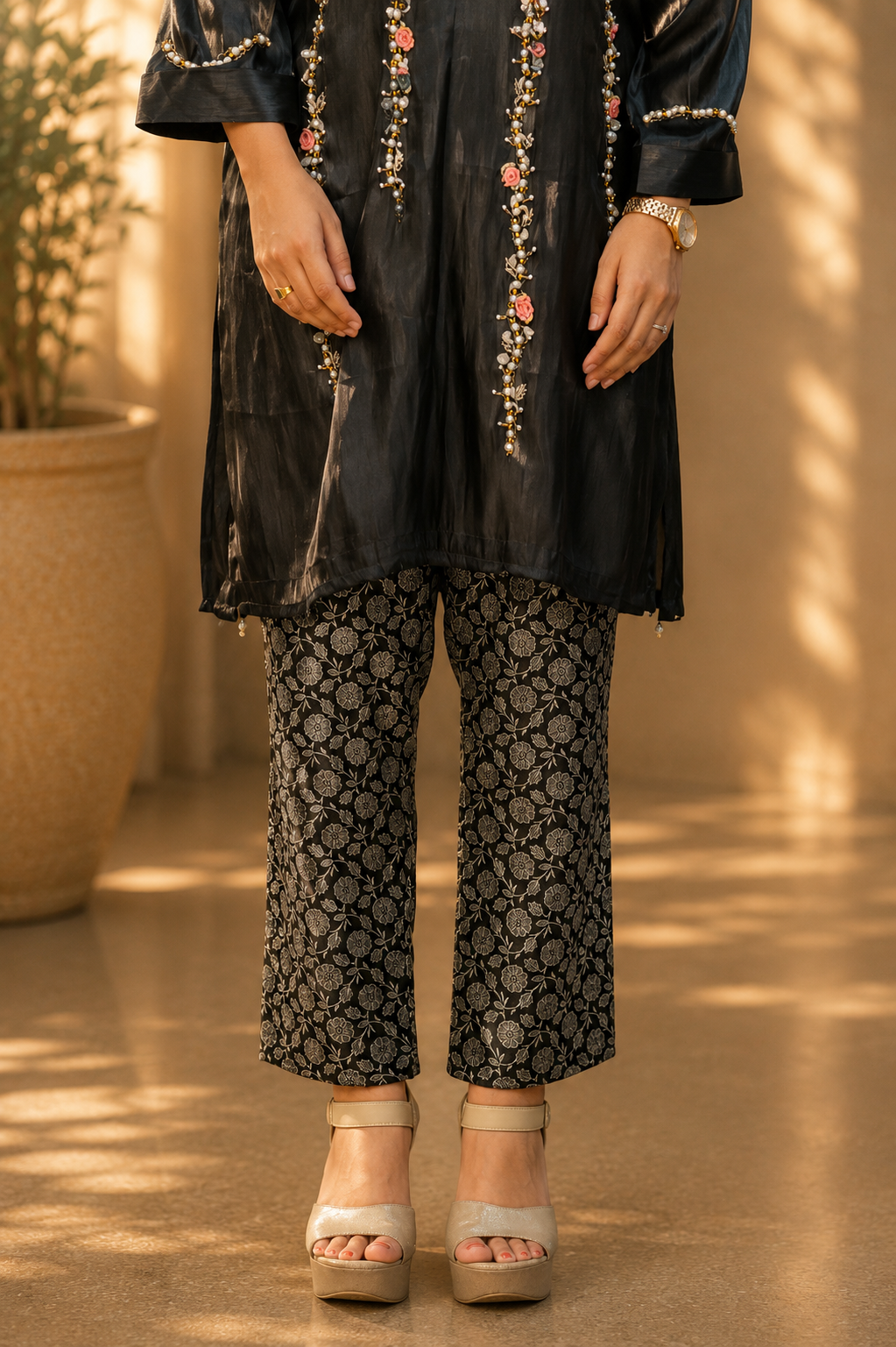 Satin Suit with Stylish Embroidery Suit