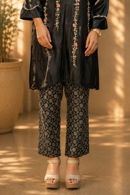 Satin Suit with Stylish Embroidery Suit