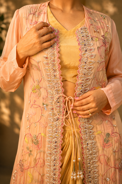 Meher-e-Noor - Embroidered Jacket with Drape Skirt Set