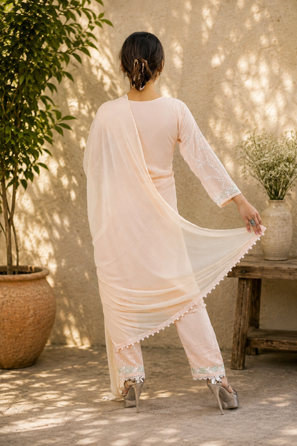 Blush Pearl Lattice Suit with Mint Lace Accent