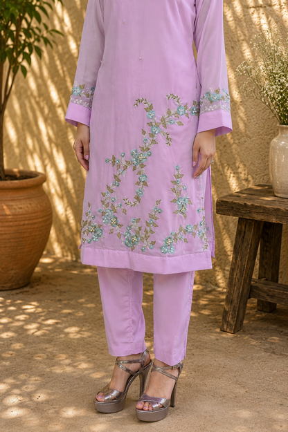 Lilac Floral Vine Embroidered Suit