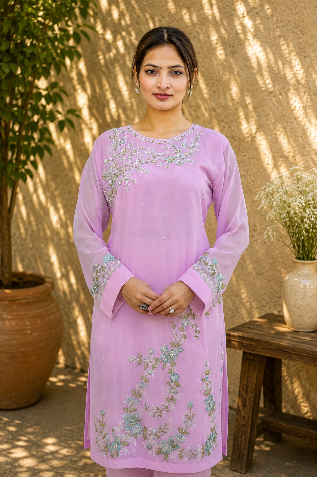 Lilac Floral Vine Embroidered Suit