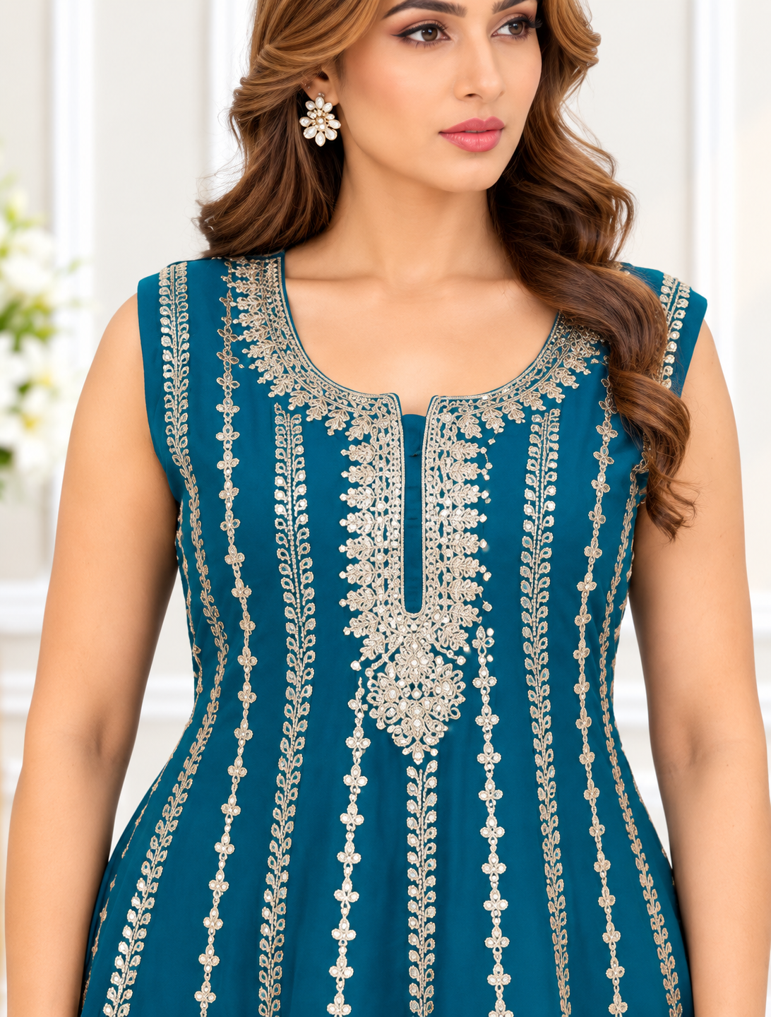 Mehra-E-Noor - Teal Blue Dhoti Salwar with Gota Pati Kameez Suit
