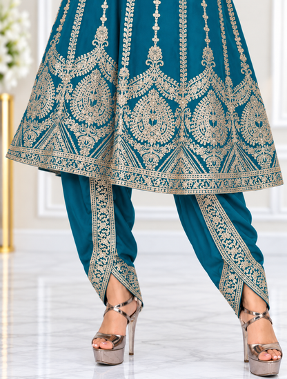 Mehra-E-Noor - Teal Blue Dhoti Salwar with Gota Pati Kameez Suit