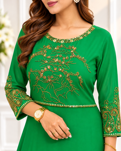 Noor-e-Mehfil - Embroidered Green Kurta Palazzo Set