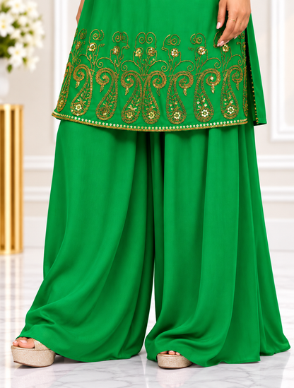 Noor-e-Mehfil - Embroidered Green Kurta Palazzo Set