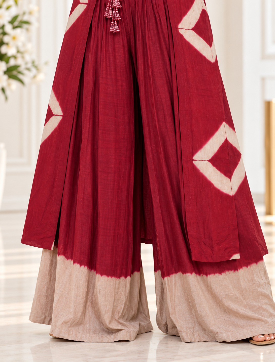 Meher-e-Noor - Wine Shibori Cutout Waist Co-ord