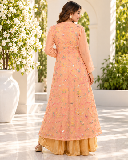 Meher-e-Noor - Embroidered Jacket with Drape Skirt Set