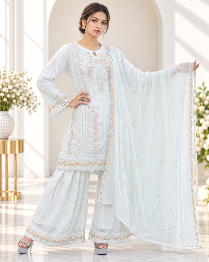 Noor-e-Mehfil - White Kurta Sharara Set with Dupatta