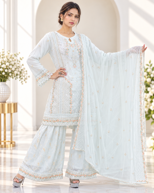 Noor-e-Mehfil - White Kurta Sharara Set with Dupatta