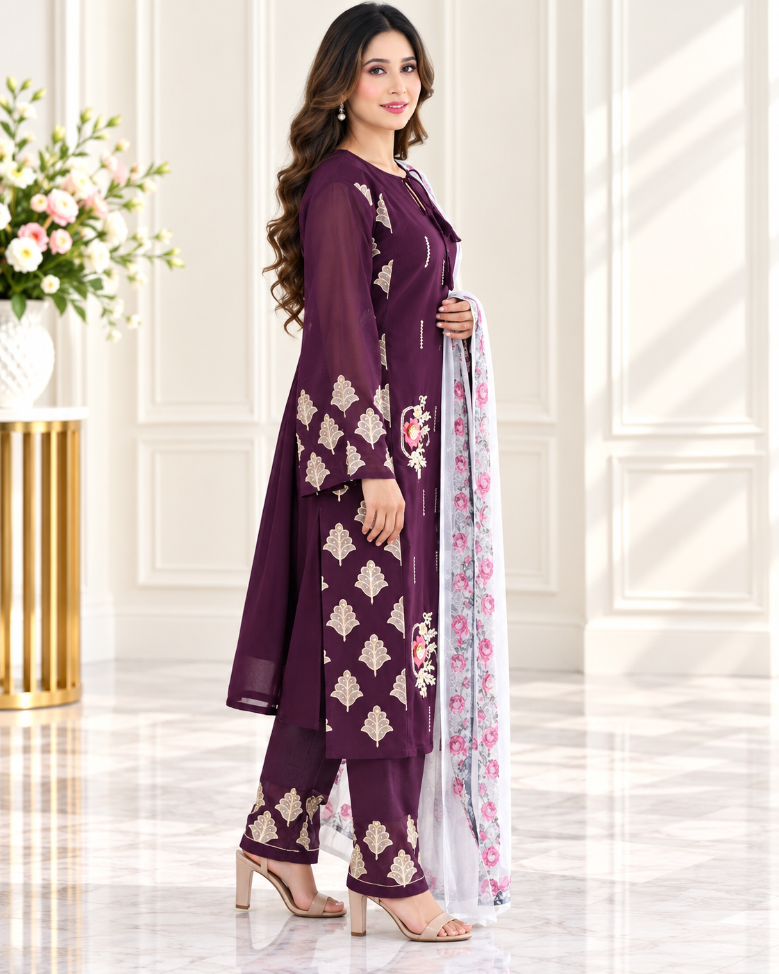 Zahra - e- Noor - Embroidered Suit with Floral Organza Dupatta