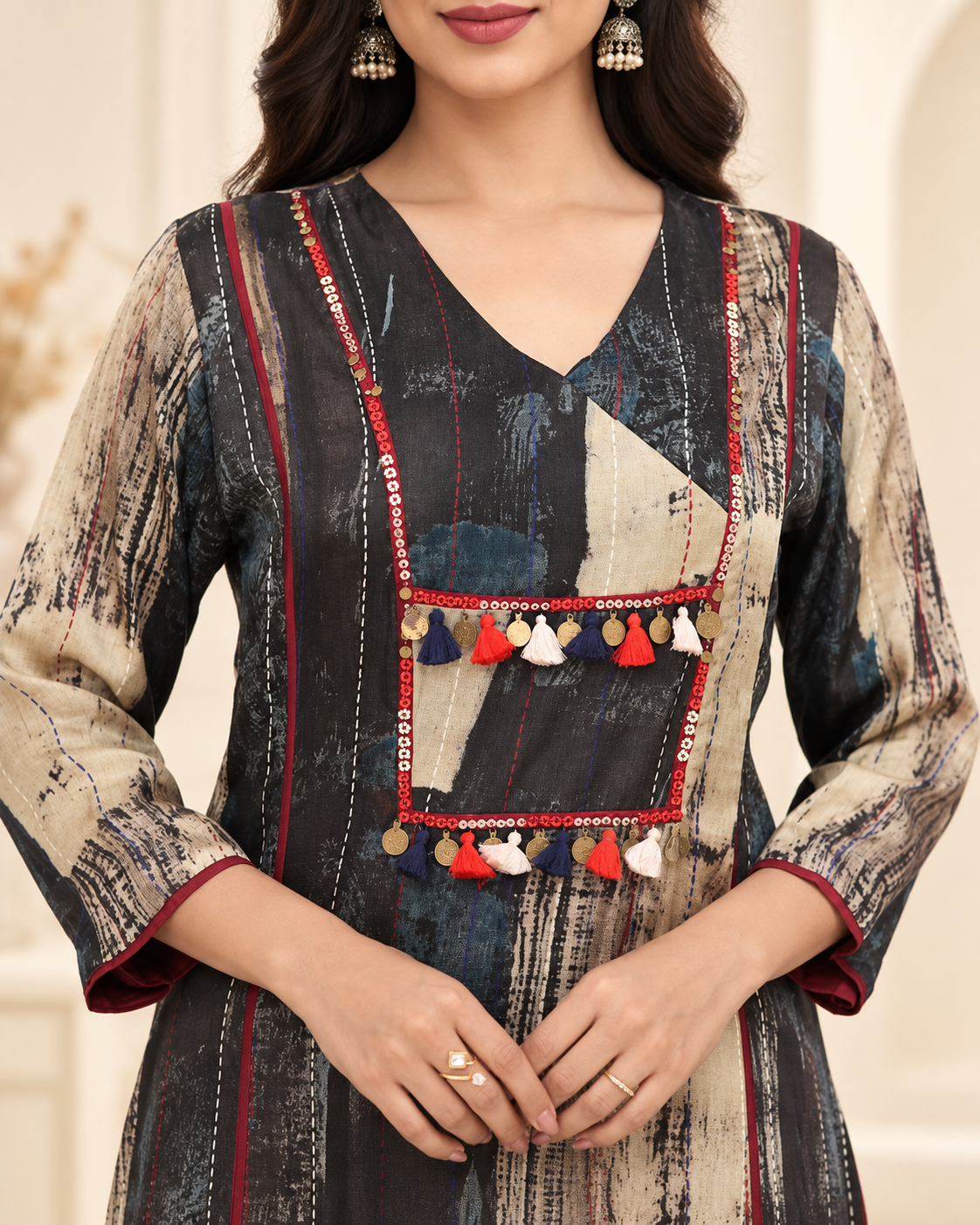 Zahra-E-Noor - Abstract Print Pakistani Kurta Set with Straight Pants