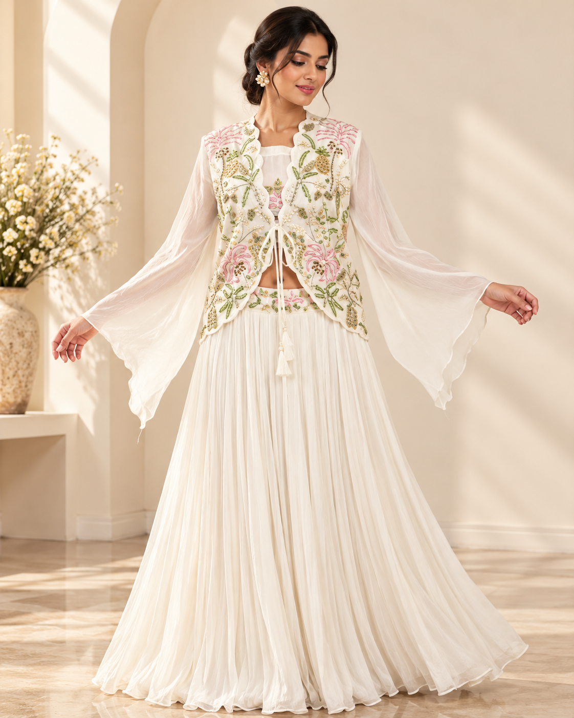 Meher-e-Noor - Bloom Embroidered Jacket & Skirts