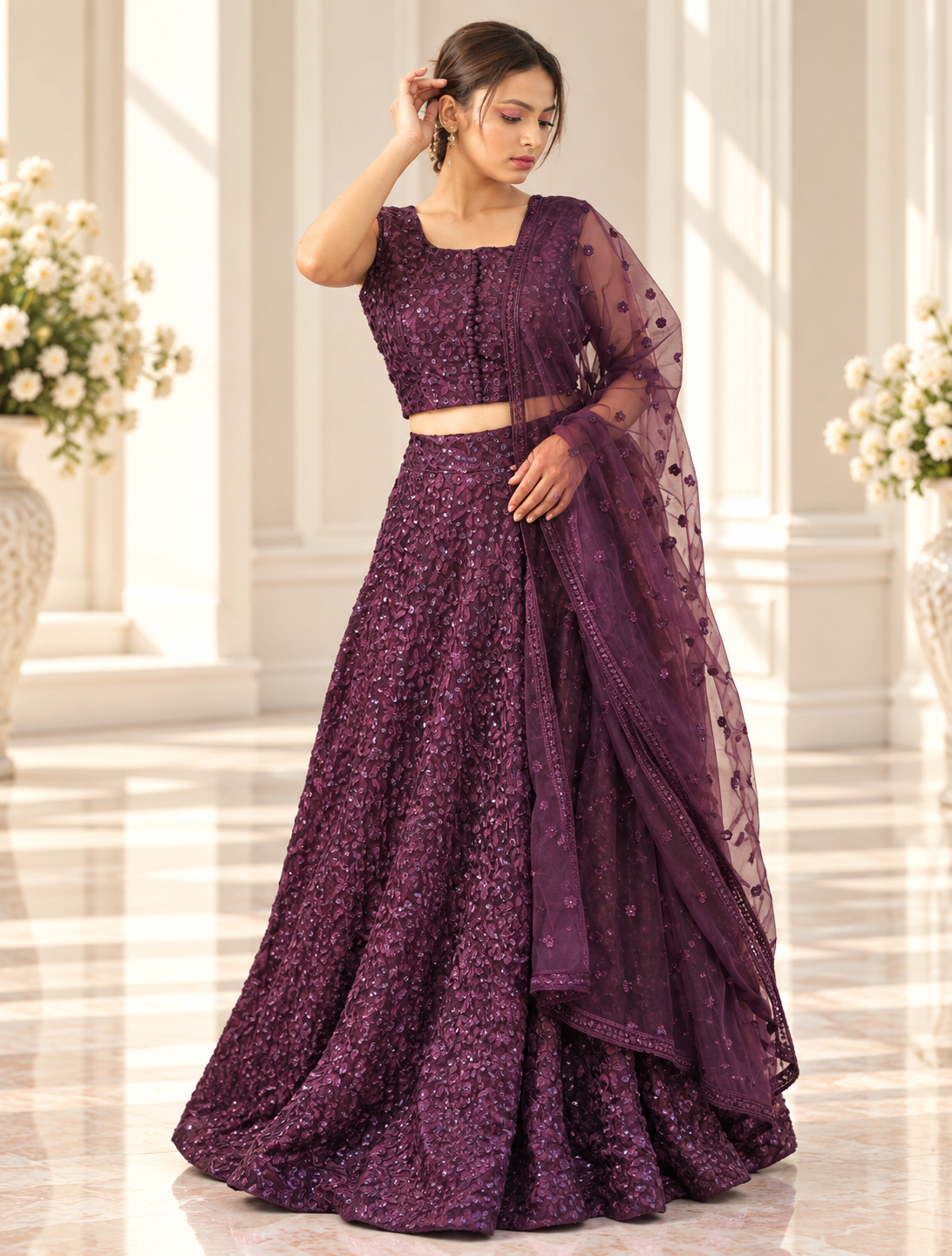 Raqs-e-Noor - Sequined Lehenga with Embroidered Dupatta