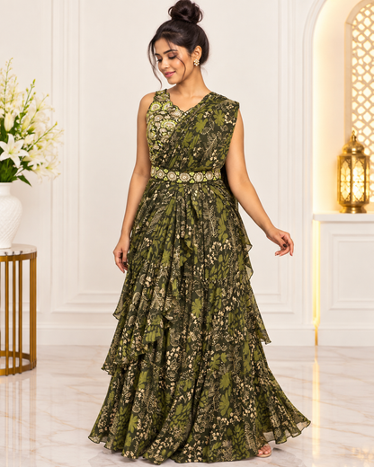 Meher-e-Noor - Printed Indo-Western Style Saree