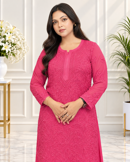 Noor-e-Lucknow - Fuchsia Pink Chikankari Sharara Set