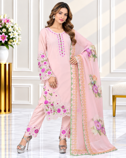 Zahra - e- Noor Embroidered Pakistani Kurta Set with Organza Dupatta