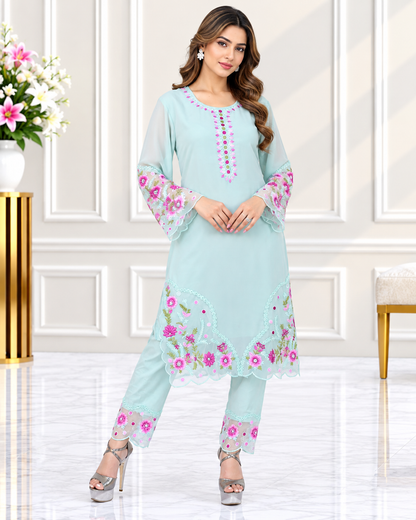 Zahra - e- Noor Embroidered Pakistani Kurta Set with Organza Dupatta