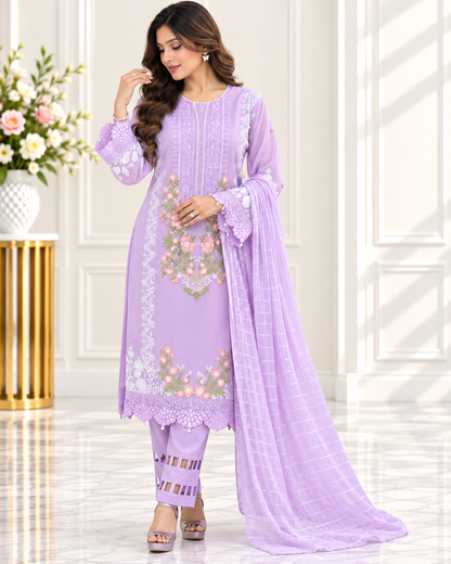 Zahra - e -Noor : Embroidered with Detailing Lace Pakistani Suit