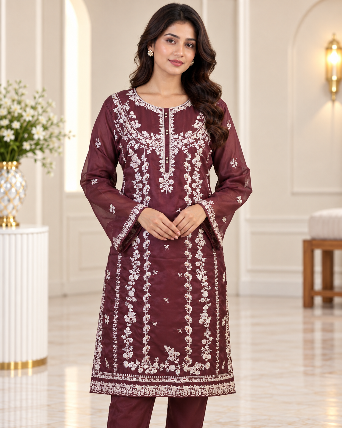 Zahra-E-Noor - Silver Embroidered Suit with Printed Dupatta