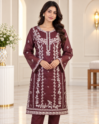Zahra-E-Noor - Silver Embroidered Suit with Printed Dupatta