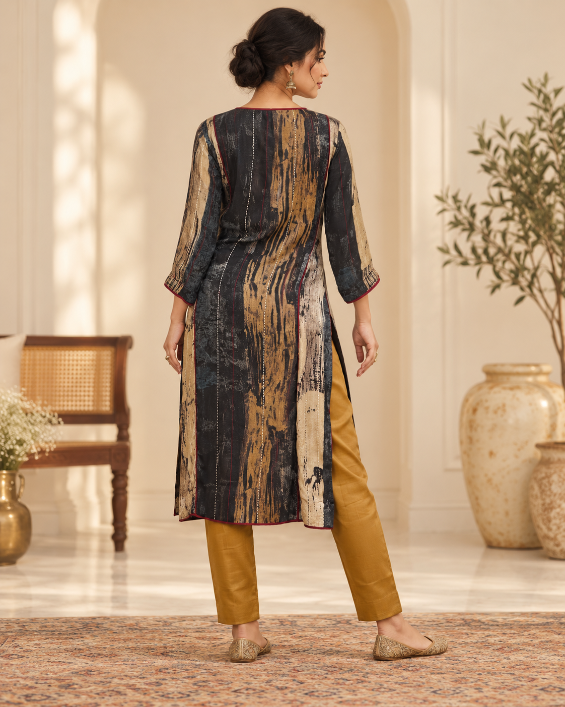 Zahra-E-Noor - Abstract Print Pakistani Kurta Set with Straight Pants