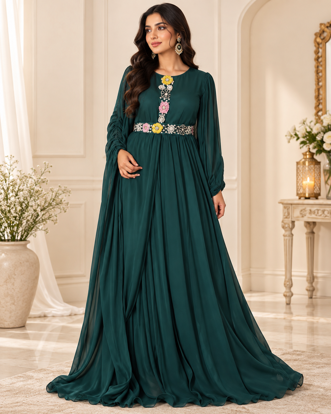 Meher-e-Noor - Embroidered Flared Anarkali Gown