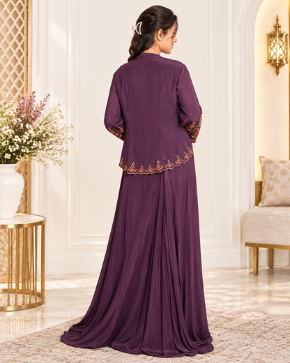 Meher-e-Noor - Floral Embroidery Jacket with Skirt